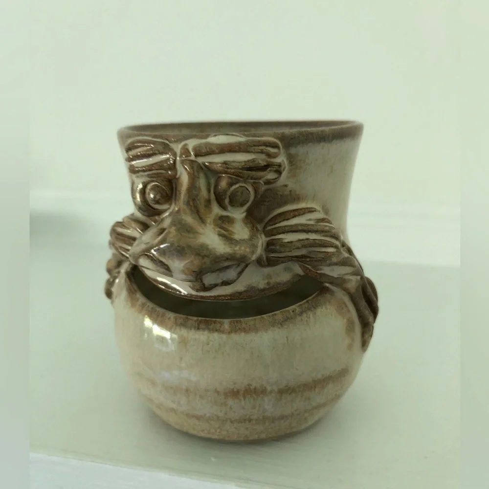 POTTS Pottery Linda Potts Funny Face Egg Separator Miniature Jug Seagrove NC